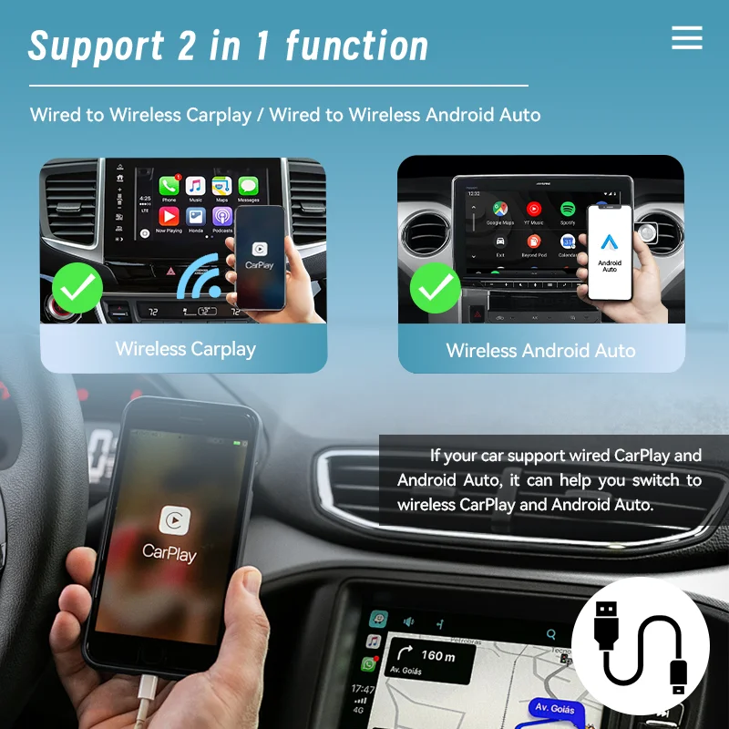 Acodo carplay ai caixa com fio para android sem fio adaptador automático carplay dongle bluetooth wifi plug and play para toyota honda vw audi