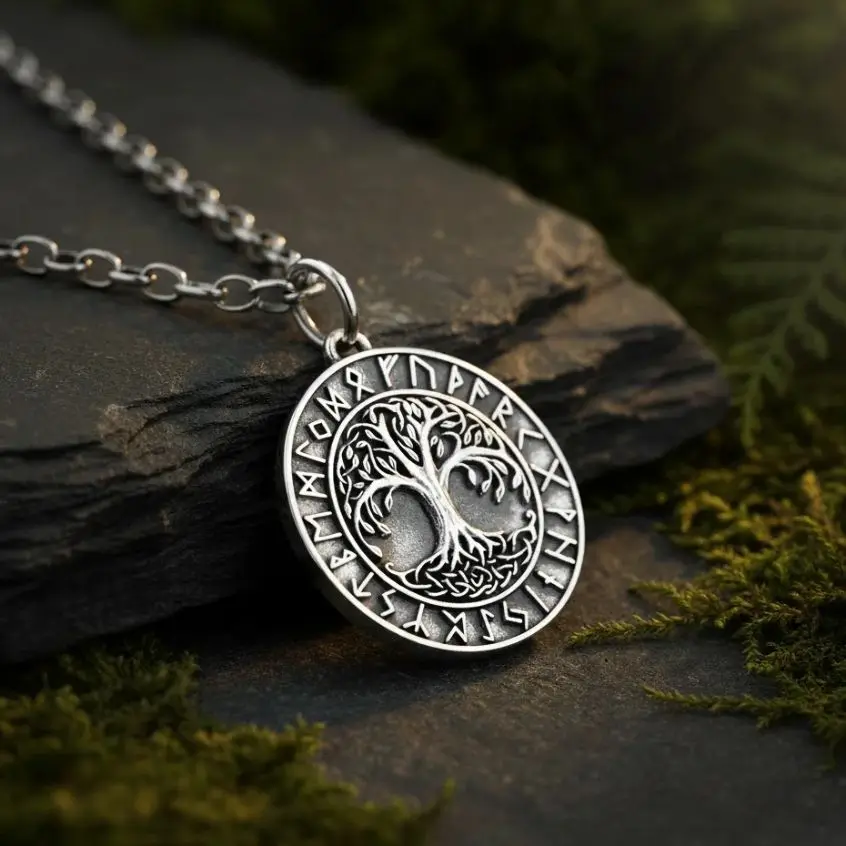 

Yggdrasil Tree of Life Necklace Viking 925 Sterling Silver Pendant with Runes Norse Pagan Asatru Celtic Amulet Jewelry Gift