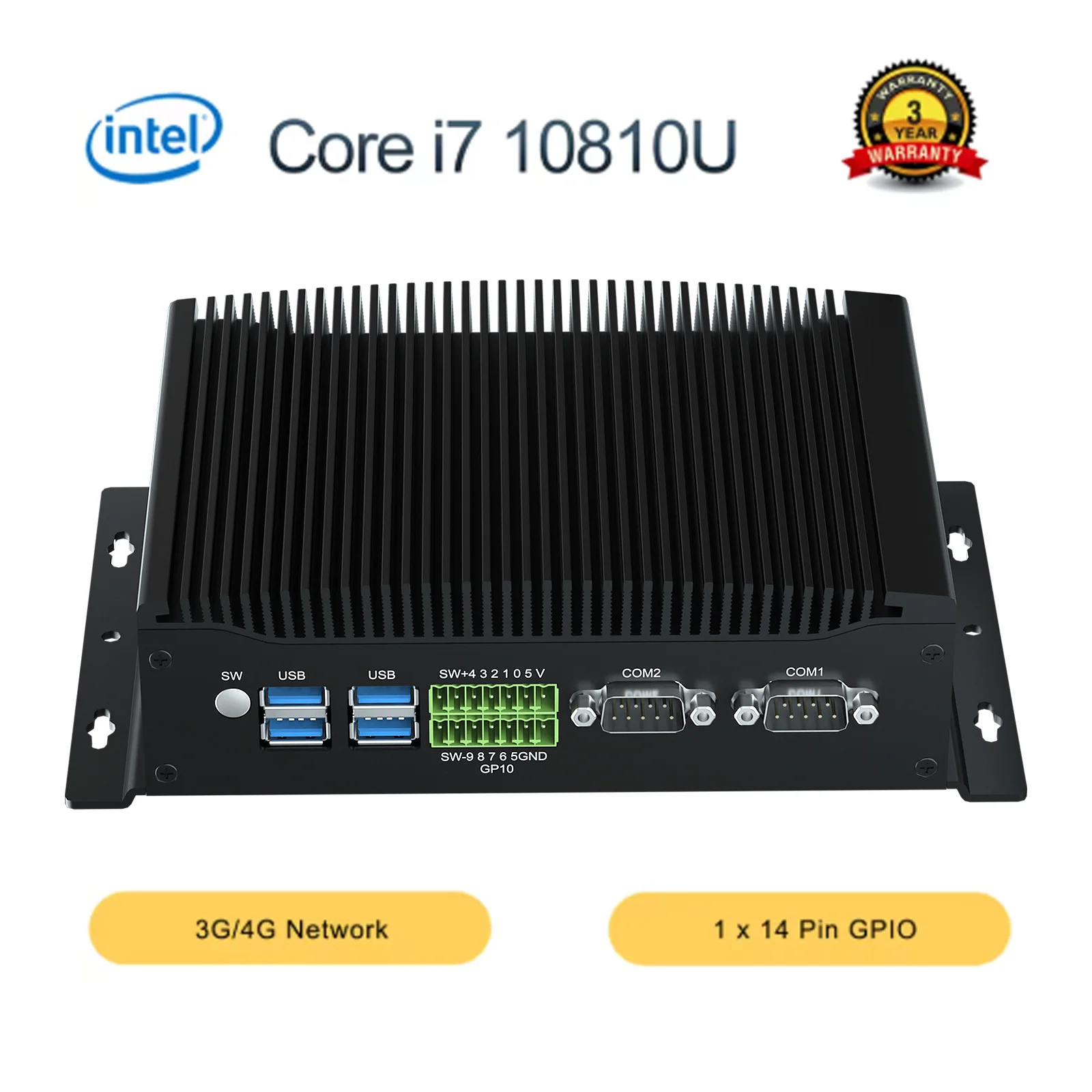 

Powerful Mini PC GPIO HYSTOU H6 Fanless Systerm 10th Gen Professors 3 Display Output 4K HDMI DP 6 USB 2 Lan Office Household