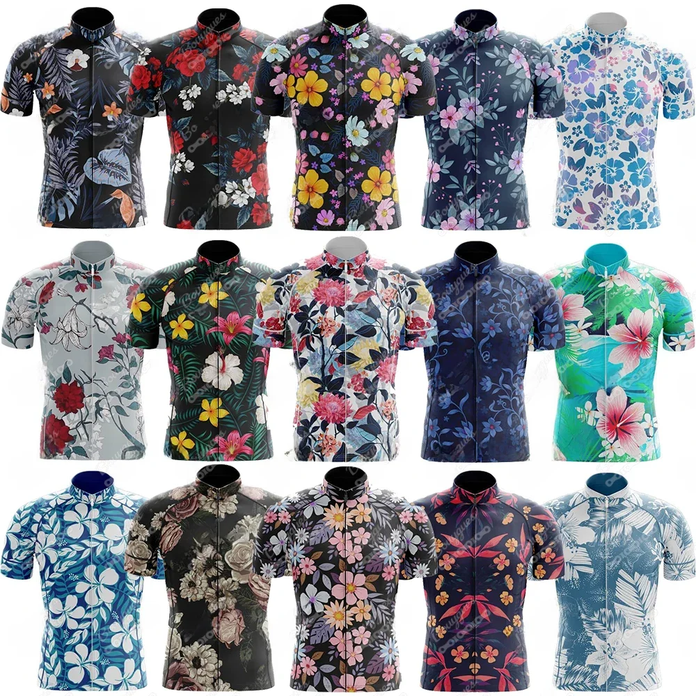 AliExpress Bouygues 15 Styles Floral Cycling Jersey for Men Short Sleeve Reflective MTB Maillot Downhill Pro Team Mountain Bicycle Clothing Summer