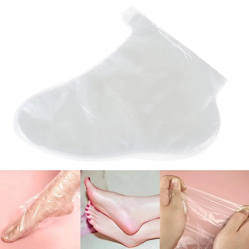Masque exfoliant jetable transparent en plastique pour les pieds, doublure de bain, pédicure, Spa, cire, sac de couverture, chaussette, 100 pièces