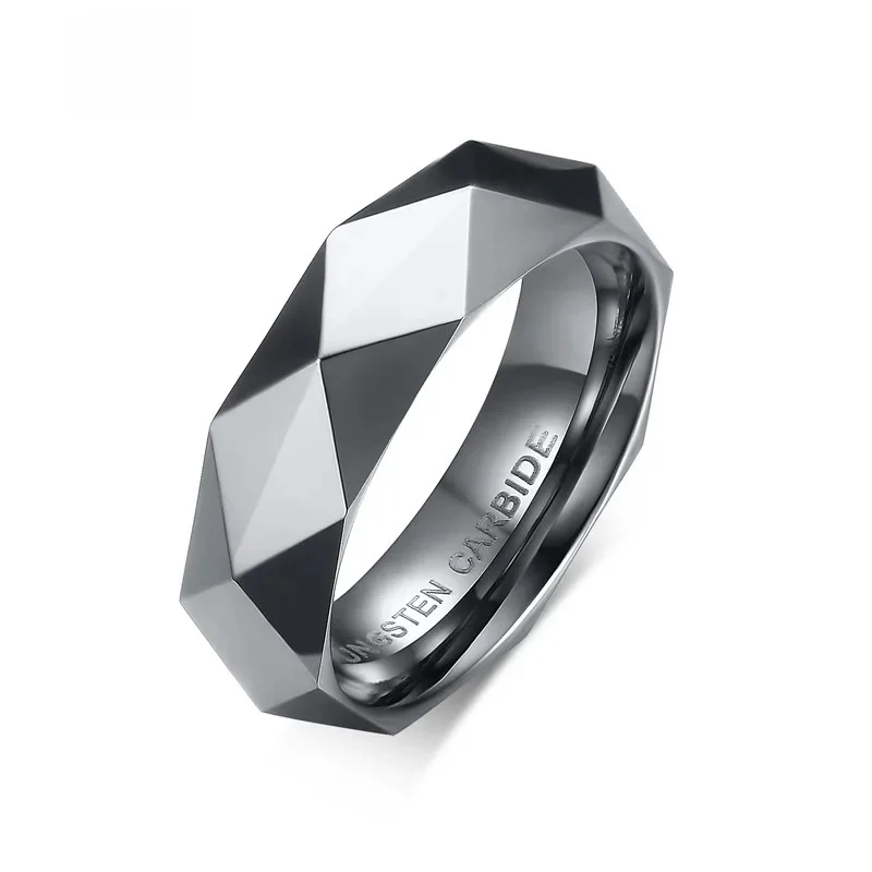 Węglik wolframu kolor srebrny wieloaspektowy pryzmat romb Cut Spinner 6mm obrączka dla mężczyzn — zdjęcie 2