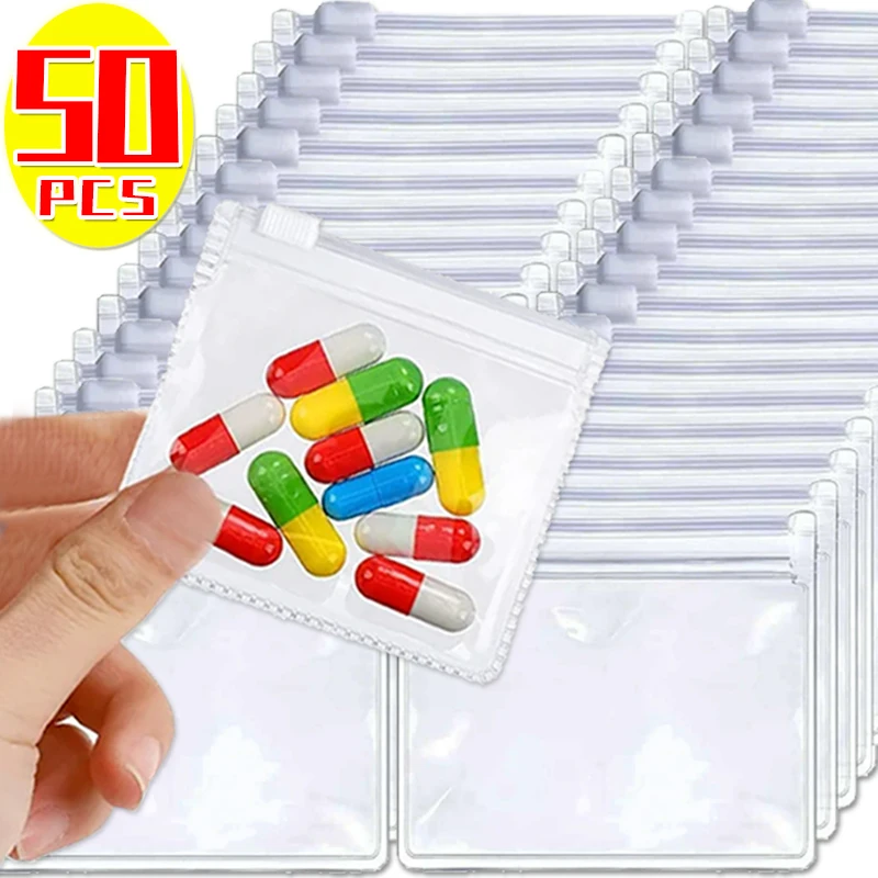 5/50PCS Mini Transparent Zip Bags Travel Pill Dispenser Bag Protable Jewel Pouchs Waterproof Self-sealing Storage Organization