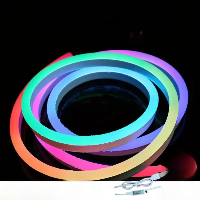Faixa de led rgb flexível de silicone, neon, luzes de sinalização, corda, à prova d'água, controle