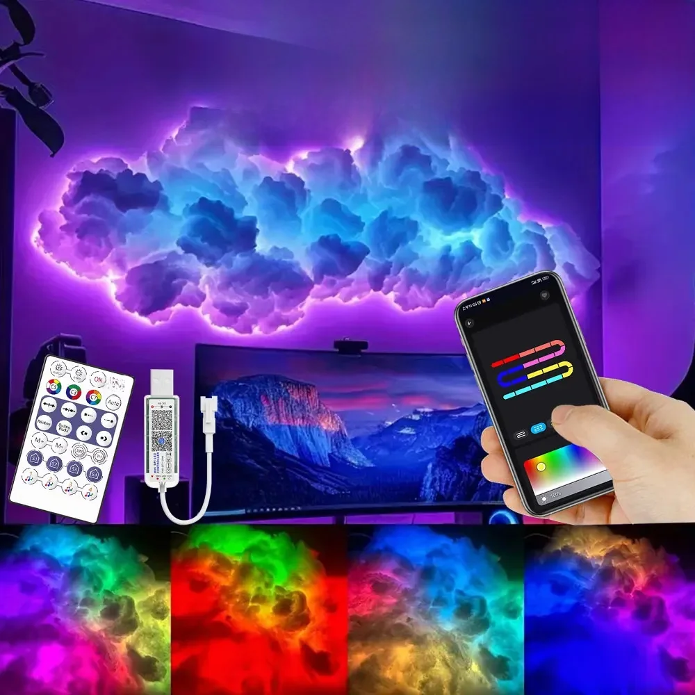 3D Big Cloud Lightning Light 360-graden draadloze afstandsbediening APP Muziek Sync Veelkleurige Lightning Smart Cloud Light voor thuis LED-decor - afbeelding 2