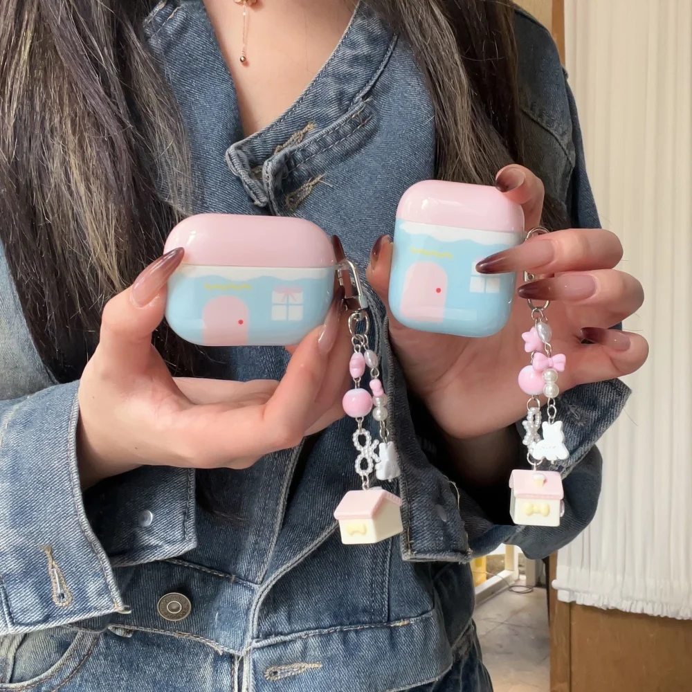 

Cute and sweet pink room headphone protective case, suitable for AirPods 4/3/2 Pro/2/4, with pendant, cute new protective case