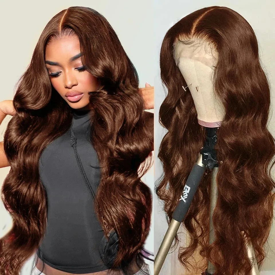 Body Wave Chocolate Brown Colored Human Hair Wigs 13X4 Transparent Lace Front 40 Inch Highlight Remy Hair Wigs For Black Women