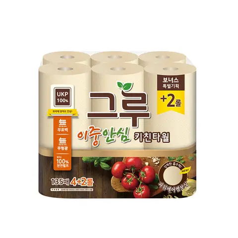 [삼정펄프] 그루 무표백 키친타올 135매 4+2롤