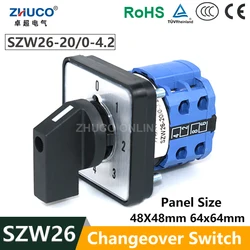 ZHUCO SZW26/LW26-20 20A 660V 0-1-2-3-4 Two Pole Five Position 64X64 48X48 Mm Panel Custom Rotary Universal Changeover Cam Switch