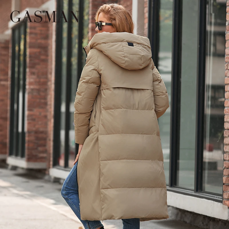 Gasman casacos de inverno das mulheres moda longa com capuz engrossado quente para baixo jaqueta casual bolso multifuncional senhoras parka GM-82257