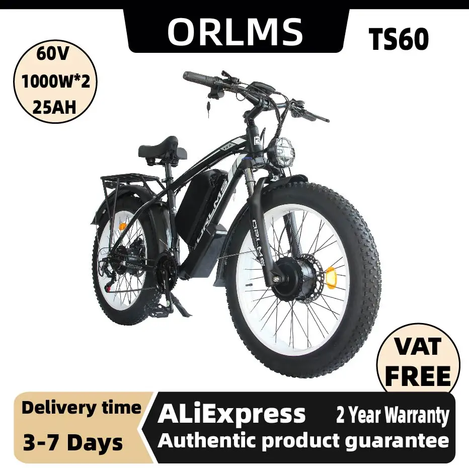 

ORLMS 26inch TS60 1000W*2adult E-bike 60V 25Ah battery Electric Bike,26-inch All-terrain fat tire E-Mountain bike