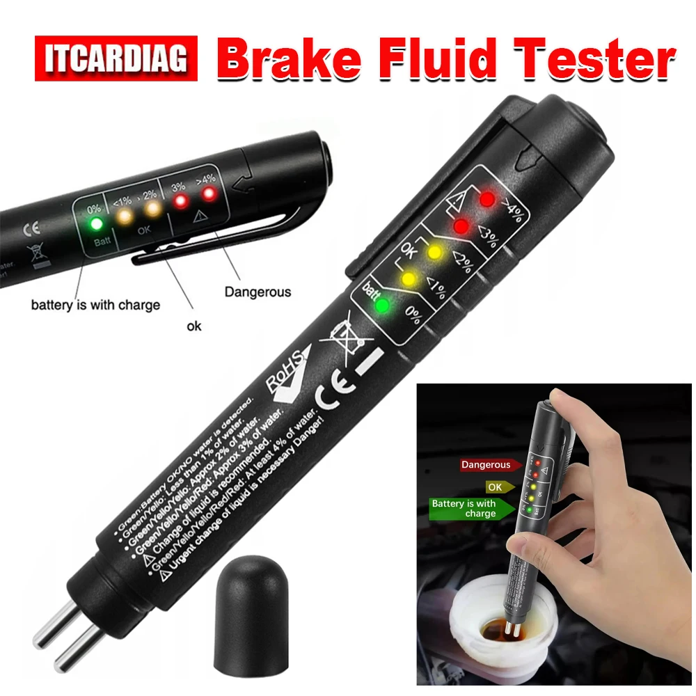 

Brake Fluid Tester 5 LED Indicators Indicator Liquid Testing Pen Automotive Brake Oil Tester Oil Quality Diagnostic Tool for Car