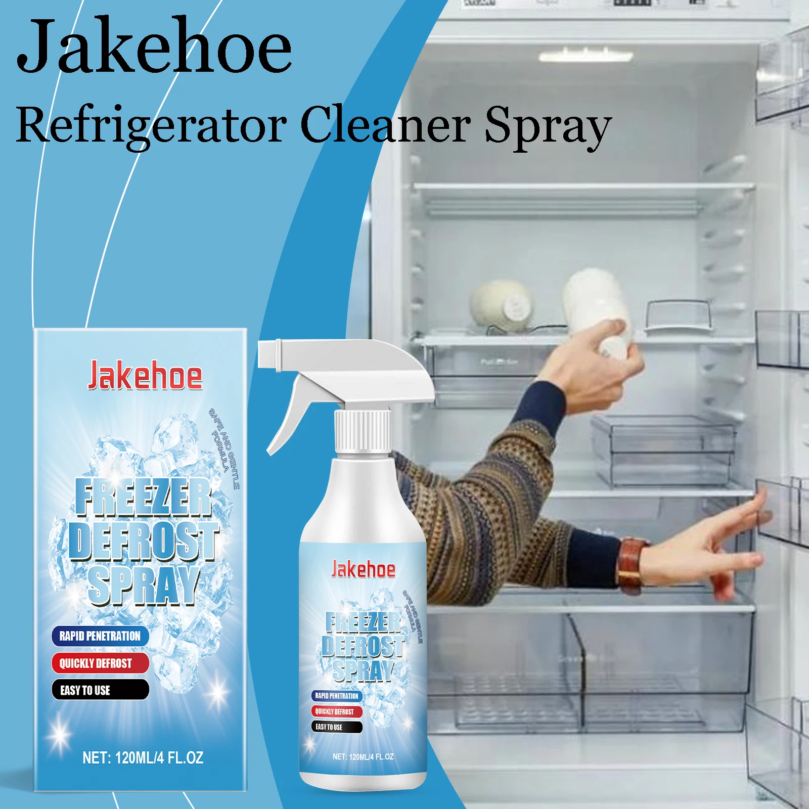 

Jakehoe Refrigerator Cleaner Spray Defrozing Quick Dissolve Ice Eliminate Bad Odor Cleaning Food Stains Refrigerator Defroster