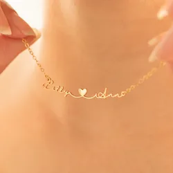  Personalized Two Name Necklace with Heart, Custom Couple Name Necklaces, Silver Letter Necklace for Women, Gifts For Couples,