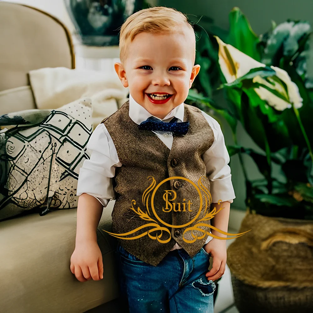 

Single Breasted Vest for Boy Toddler Kids Ring Bearer Pageboy Wedding Formal Herringbone Outfit