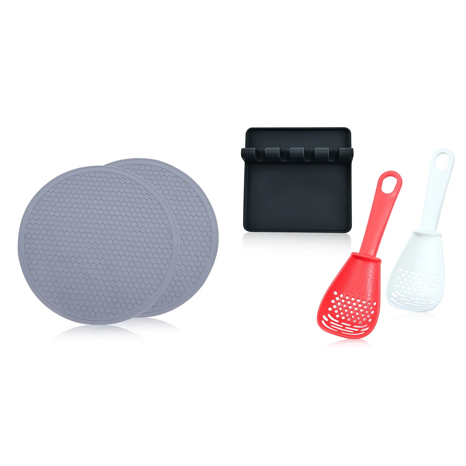 Silicone Microwave Mat,Microwave Mat & Kitchen Gadgets,Cooking Spoon, Set Of 2 Heat Resistant Multifunctional Mat(5 Pcs)