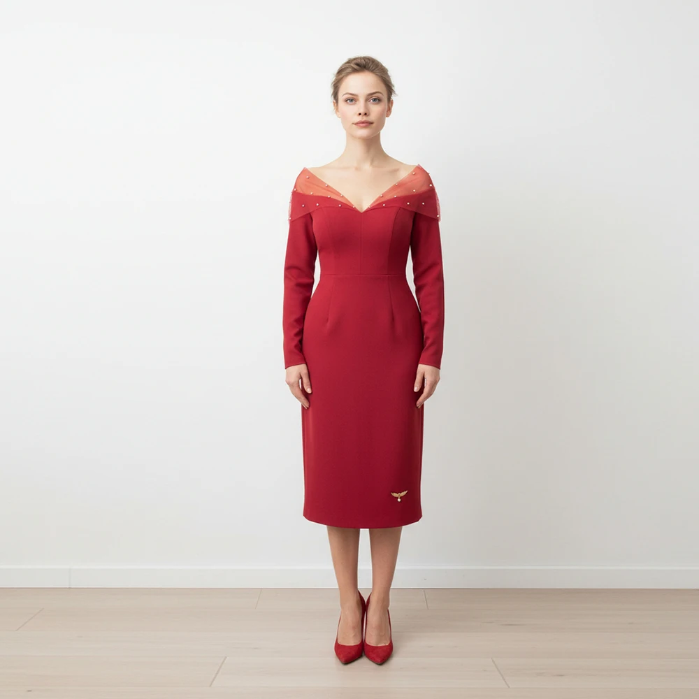 

Жемчужные платья для матери невесты Элегантное вечернее платье трапециевидной формы для свадебного гостя длиной до чая Вечерние платья миди