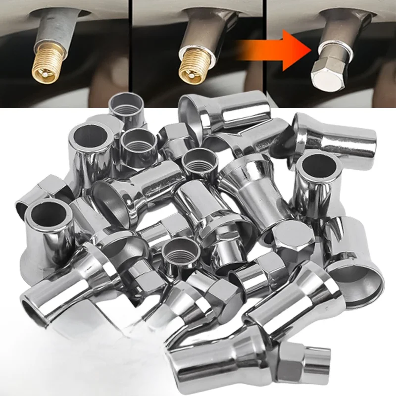 Valve de pneu de camion de voiture chromée, capuchon Hexagonal avec couvercle de manchon, roue de pneu de voiture, accessoires universels, 5/10 ensembles