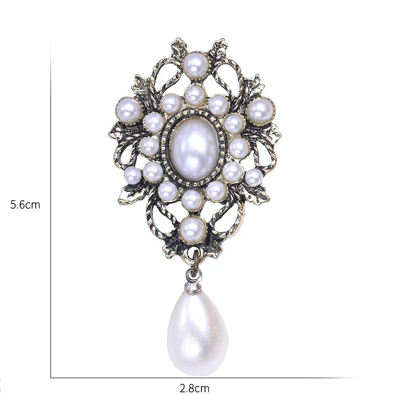 Baiduqiandu Vintage Simulated Pearls Drop Brooches For Women Men Antique Silver Plated Clothes Pins