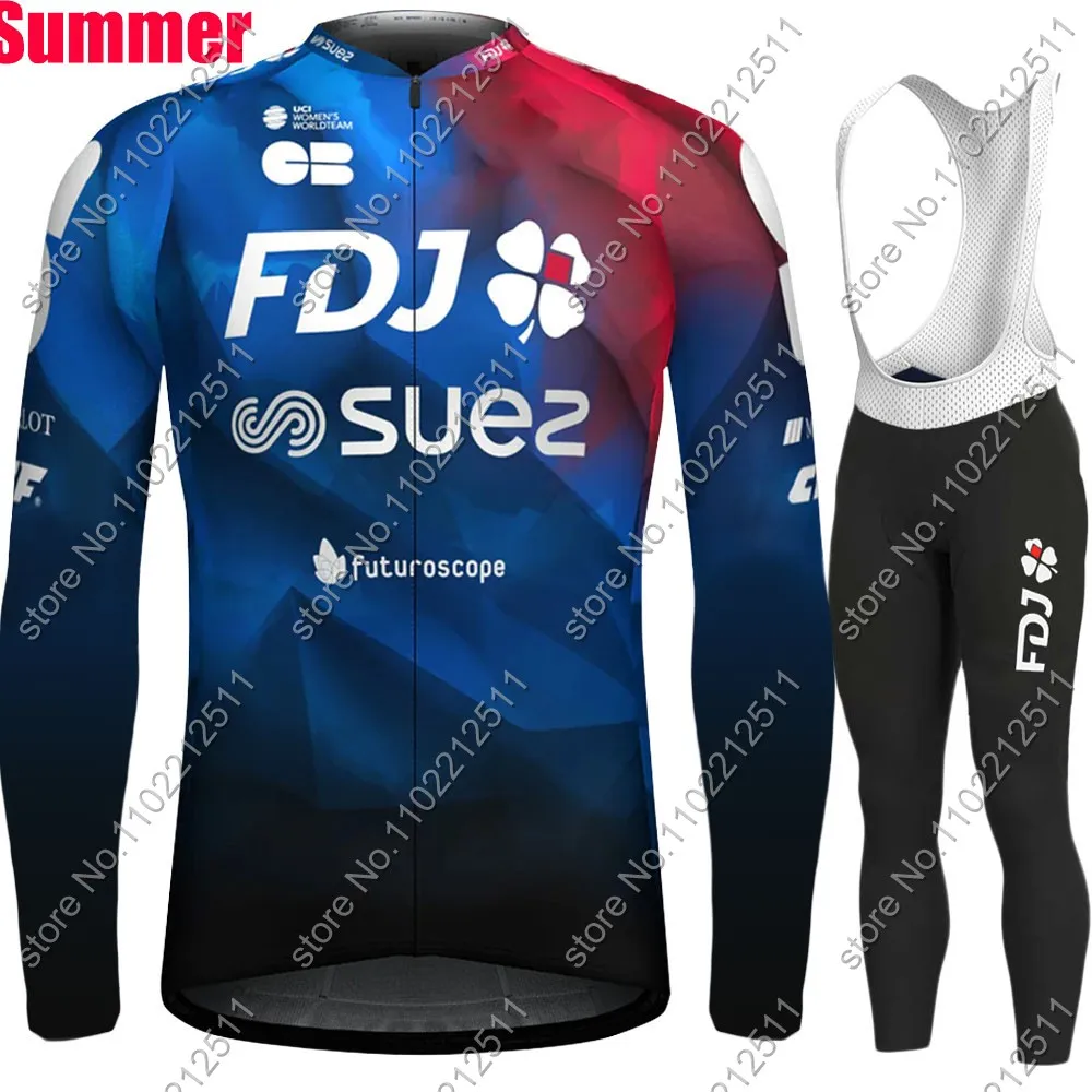 FDJ SUEZ 2024 Team Cycling Jersey Set Winter Autumn Unisex Cycling Clothing Men Women Road Bike Shirt Suit Bicycle Bib Tights