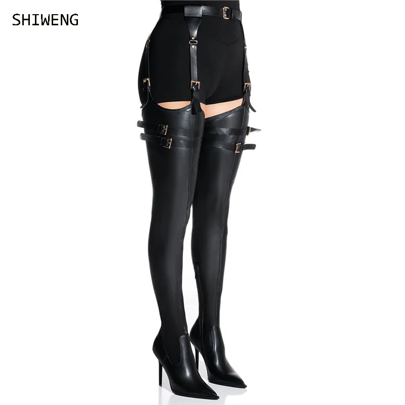 

2023 New Sexy Waist Belt Strap Thin High Heels Women Boots Sexy Party Over The Knee Boot Pointed Toe Female Winter Shoes 44