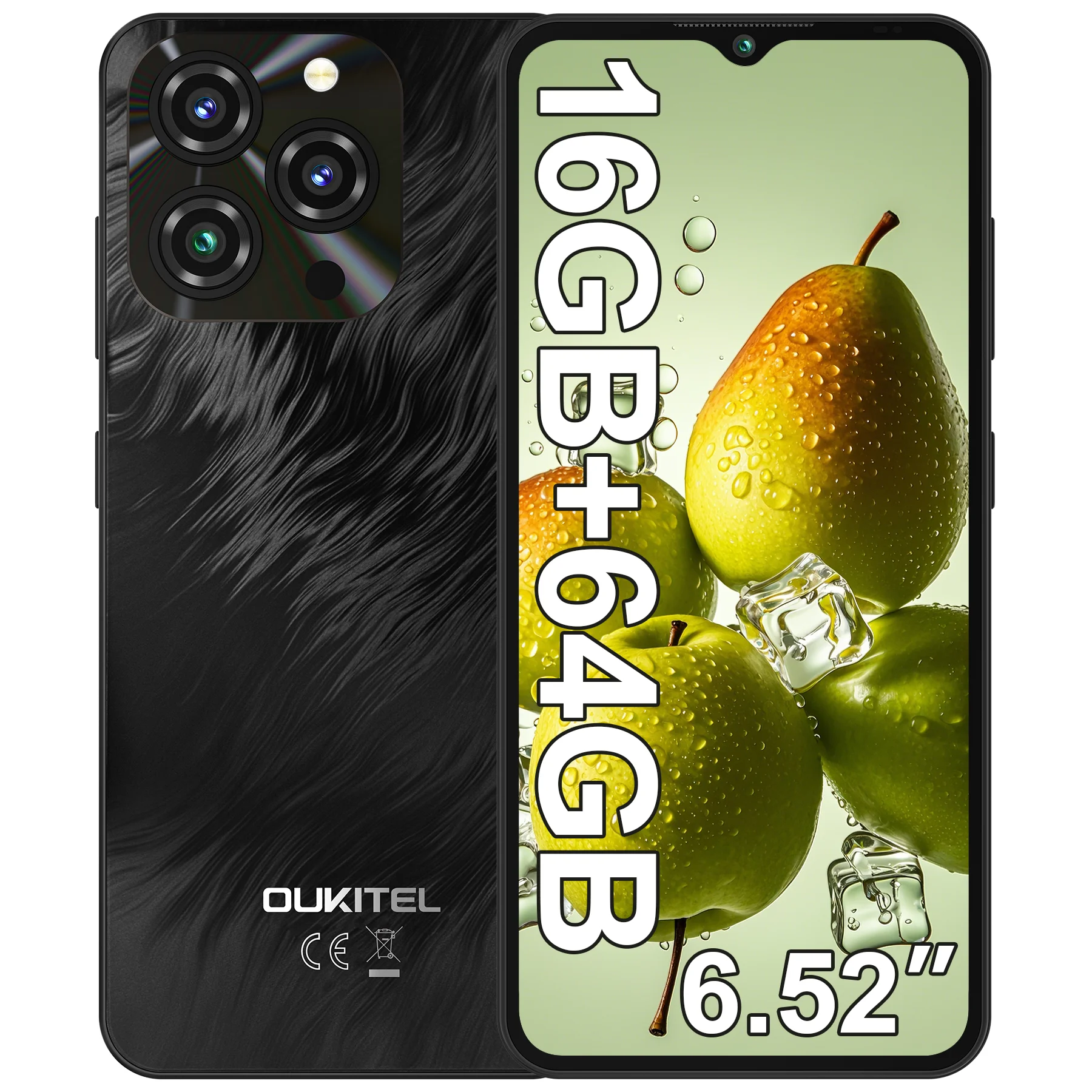 OUKITEL C3 Android 14 Smartphone Entsperrt - 5000mAh Akku, 6,52'' Waterdrop-Bildschirm - 16GB RAM+64GB/TF 1TB ROM Smartphone