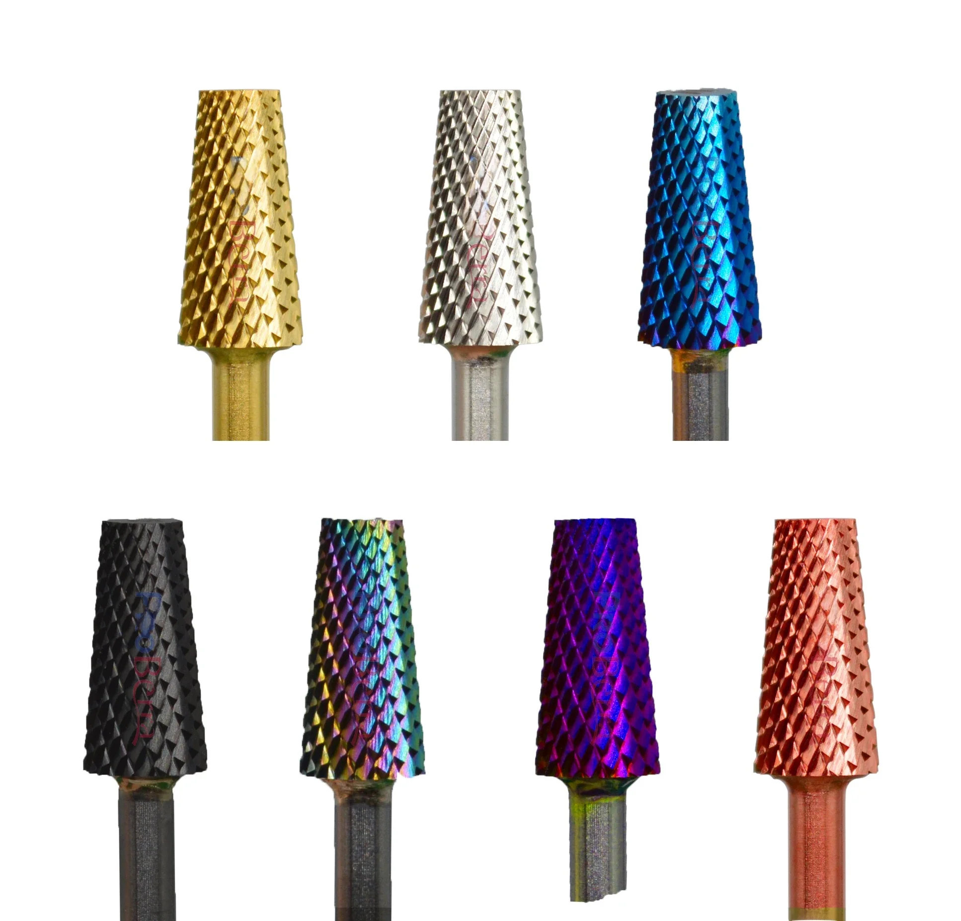 NAILTOOLS 5.2 mała trapezowa stożkowa beczka złoty srebrny ciemny fiolet niebieska tęcza różowe złoto 5 kolorów wiertła do paznokci frez — zdjęcie 2