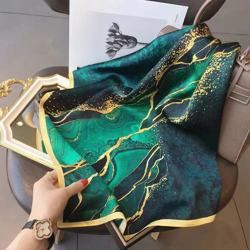 70x70 cm femmes écharpe soie sentiment cheveux cou carré marque bureau bandanna silencieux serveur agents de bord mouchoir anneaux envelopper