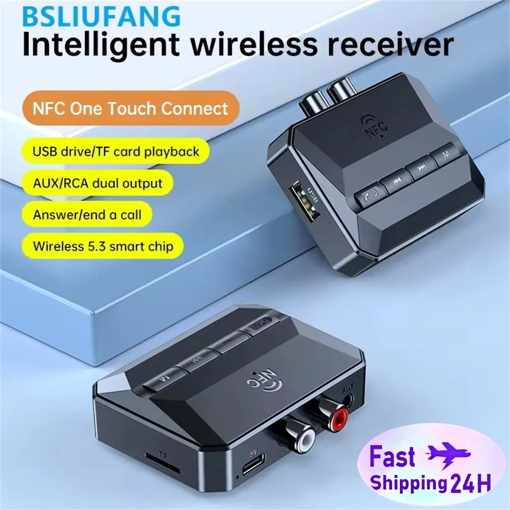 NFC Bluetooth Audio Receiver RCA 3.5mm AUX USB Wireless Adapter With MIC Support U-Disk/TF Card Play For Car Kit Speaker