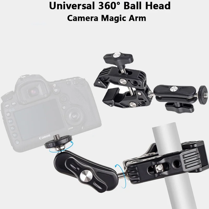 

360° Ball Head Universal Mount Camera Magic Arm with Crab Claw Clip - Super Holder Desk Stand and Monitor Bracket Clamp SLR