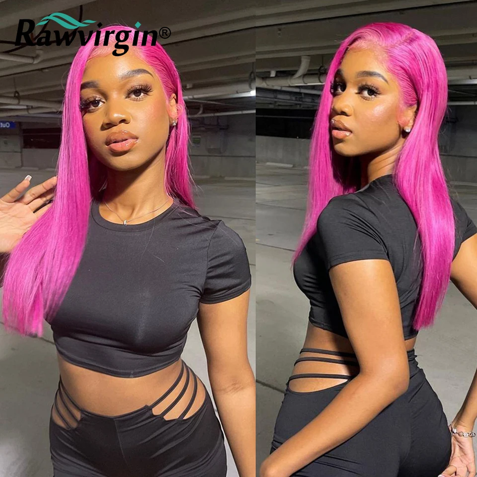 

Hot Pink Color 13x4 Transparent Lace Front Human Hair Wigs Pink Straight Lace Frontal Wig For Women Pre Plucked Human Hair Wigs