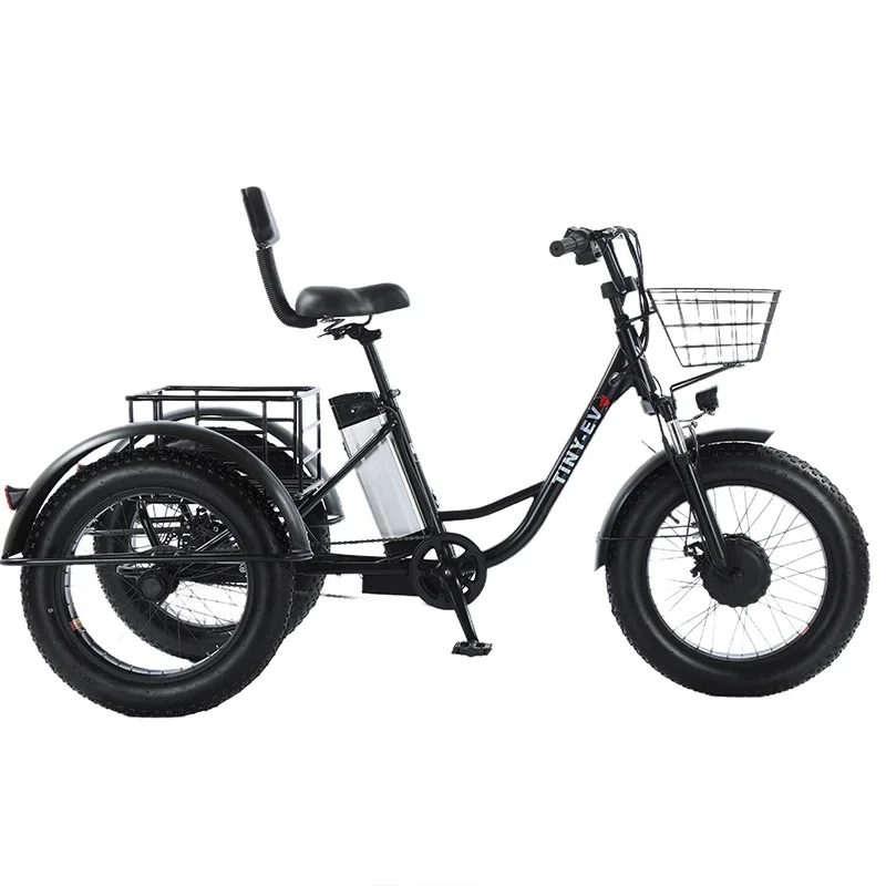 2025 20 Inch Fat Electric Bike 3 Wheeled Electric Tricycle With Passenger Seat for Adult 48v 500w Powerful Lithium Battery Remov