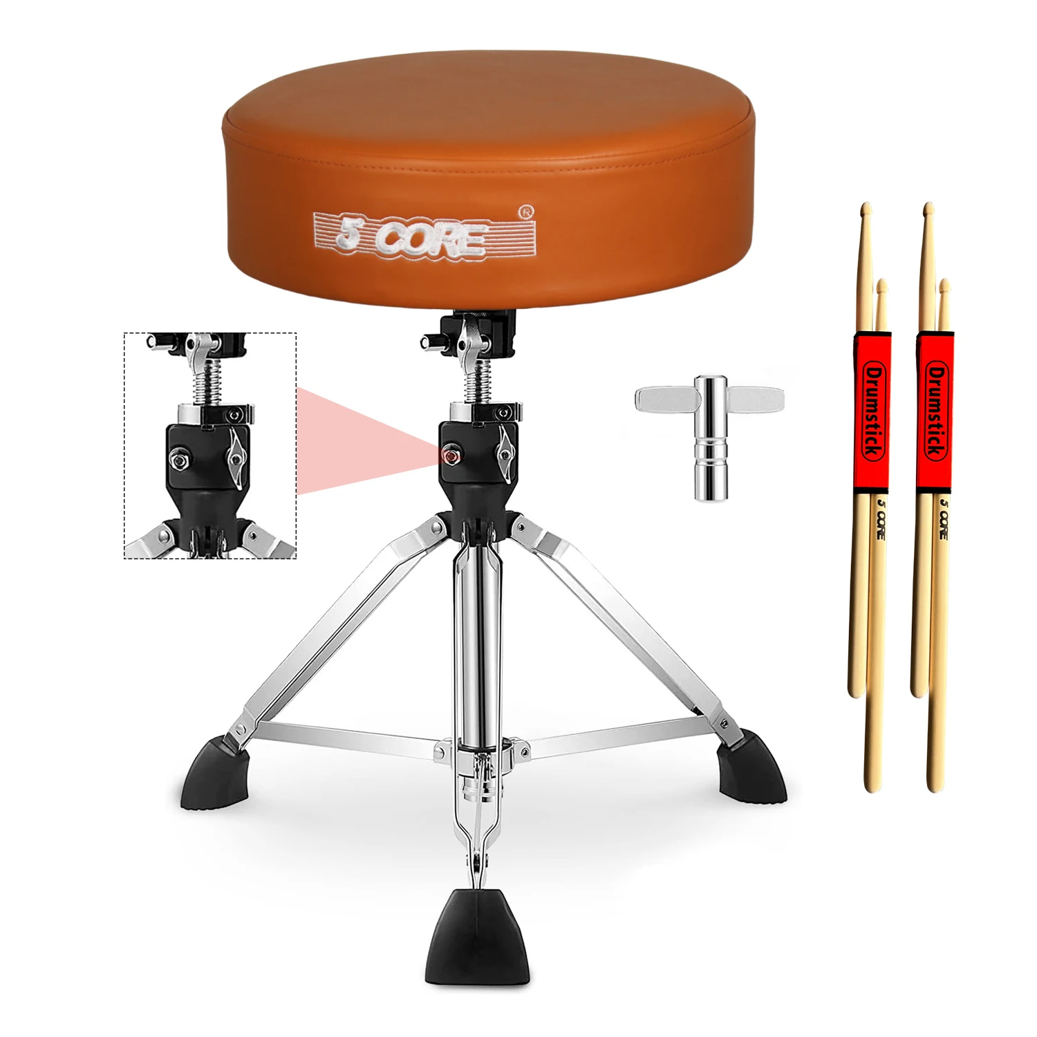 

5 Core Drum Throne 4" Thick Padded Guitar Stool 441Lb Capacity 20-26” Adjustable Drummer Chair DS CH BR PR HD