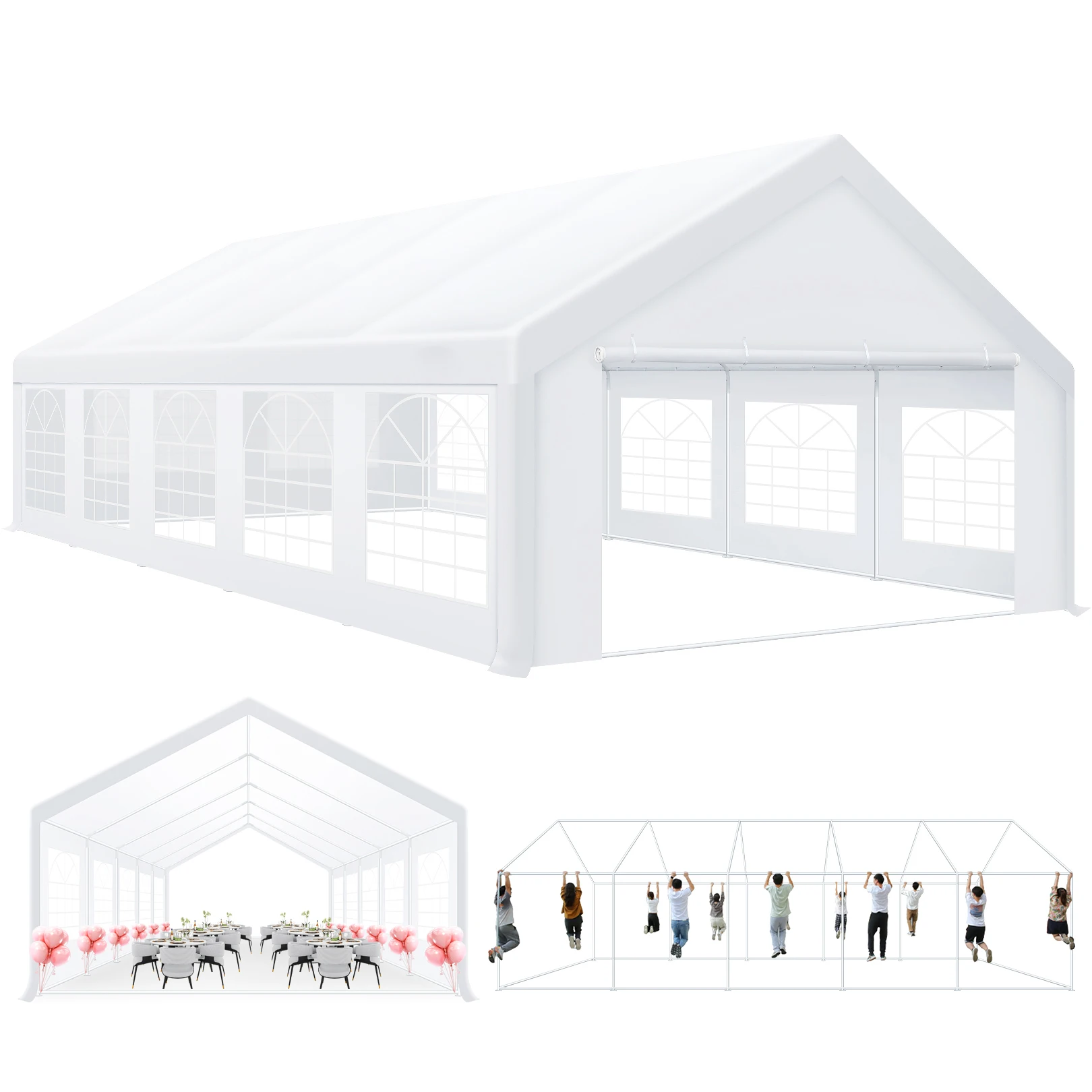 

Палатка для вечеринок 16x32 футов, сверхмощная для вечеринок, церковных мероприятий и свадеб, большая оцинкованная уличная беседка со съемной боковой стеной