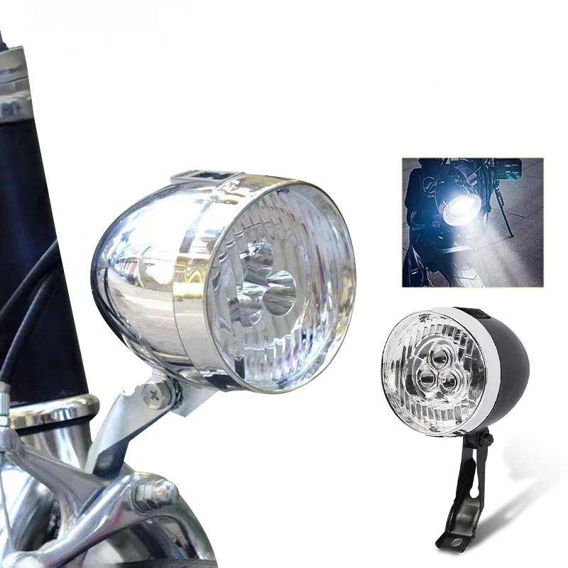 AliExpress cycle zone Vintage Bicycle Front Light 3 LED Bike Headlight MTB Flashlight Retro Design Cycling Head Lamp for Night Riding Black Silver