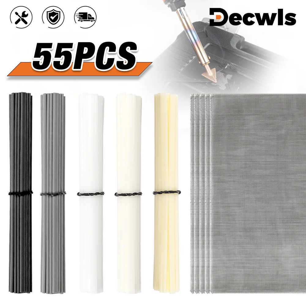 55Pcs/110Pcs Welding Tools, PP White PP Black PE PVC ABS Plastic Welding Rod,Stainless Steel Woven Metal Mesh, Home Welding Mesh