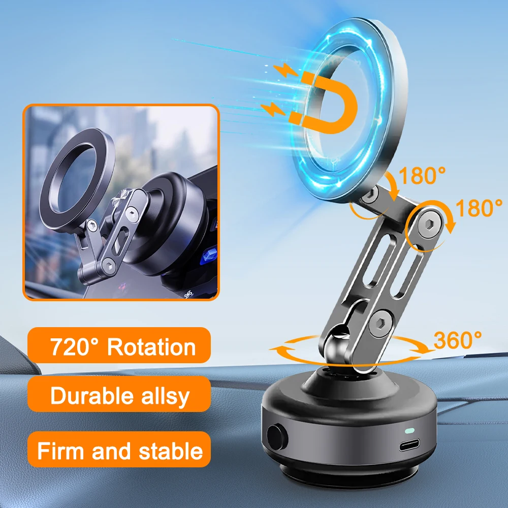 

Folding Magnetic Phone Holder for Car Electric Vacuum Suction Cup Multi-axis 360° Rotation Strong Adsorption iPhone Huawei Stand