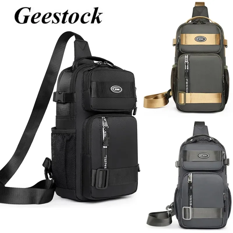 Geestock Waterproof Men\'s Shoulder Bag Outdoor Oxford Crossbody Bag Male Trip Sling Bags Large Capacity Travel Sport Chest Bag