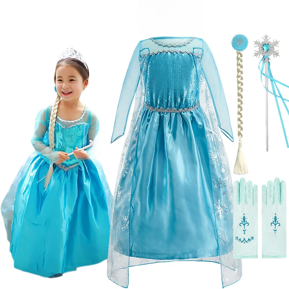 Kinderen Anna Elsa Jurk Meisjes Prinses Cosplay Kostuum Kids Snow Queen Lovertjes Elegante Jurk Meisje Kerst Carnaval Kleding - afbeelding 2