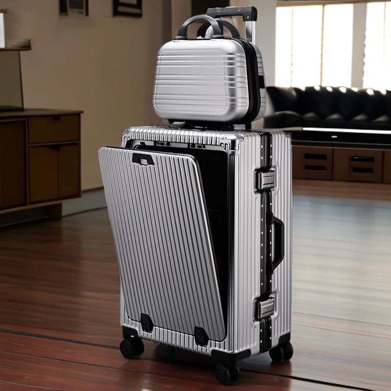 

Вложенный багаж, новинка 2025 года, с передним отверстием для путешествий на посадку, набор 20/24/26/28 дюймов, ящик для пароля, чехол на тележке с защитой от царапин, зарядка через USB