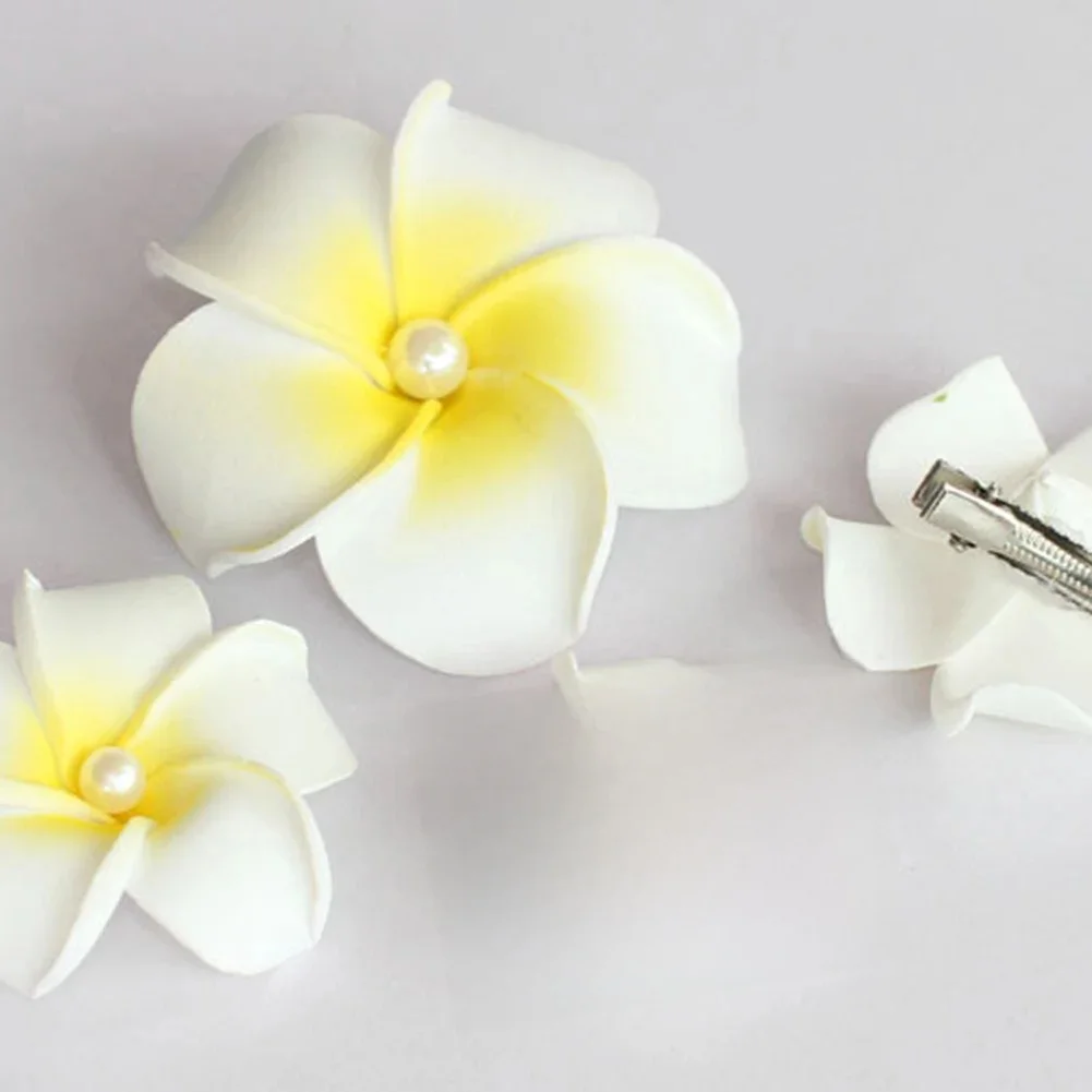 Pearl PlumBR-Pinces à cheveux fleur pour femmes, épingles à cheveux pour filles, fleur d'œuf, cordon de barre, sac de fête de mariage hawaïen, accessoires de chapeau