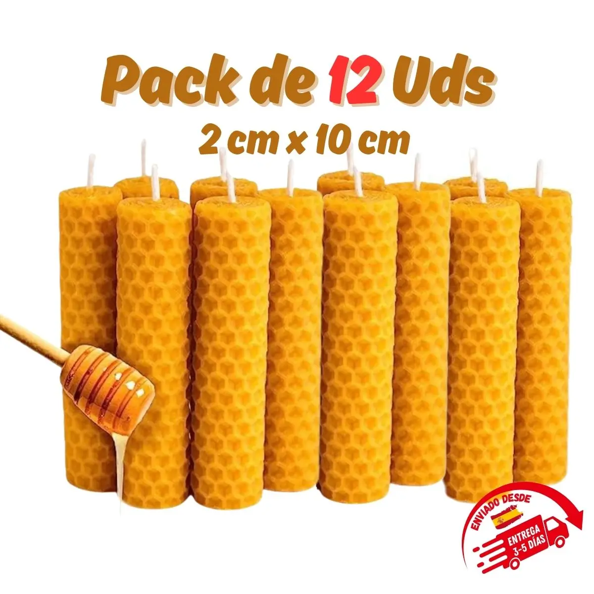 Pack 12 Velas de Cera de Abejas, Vela de Miel 100% Natural - Hechas a Mano Artesanalente por Apicultores Españoles - Ideal para Meditación y Relajación Producto Nacional