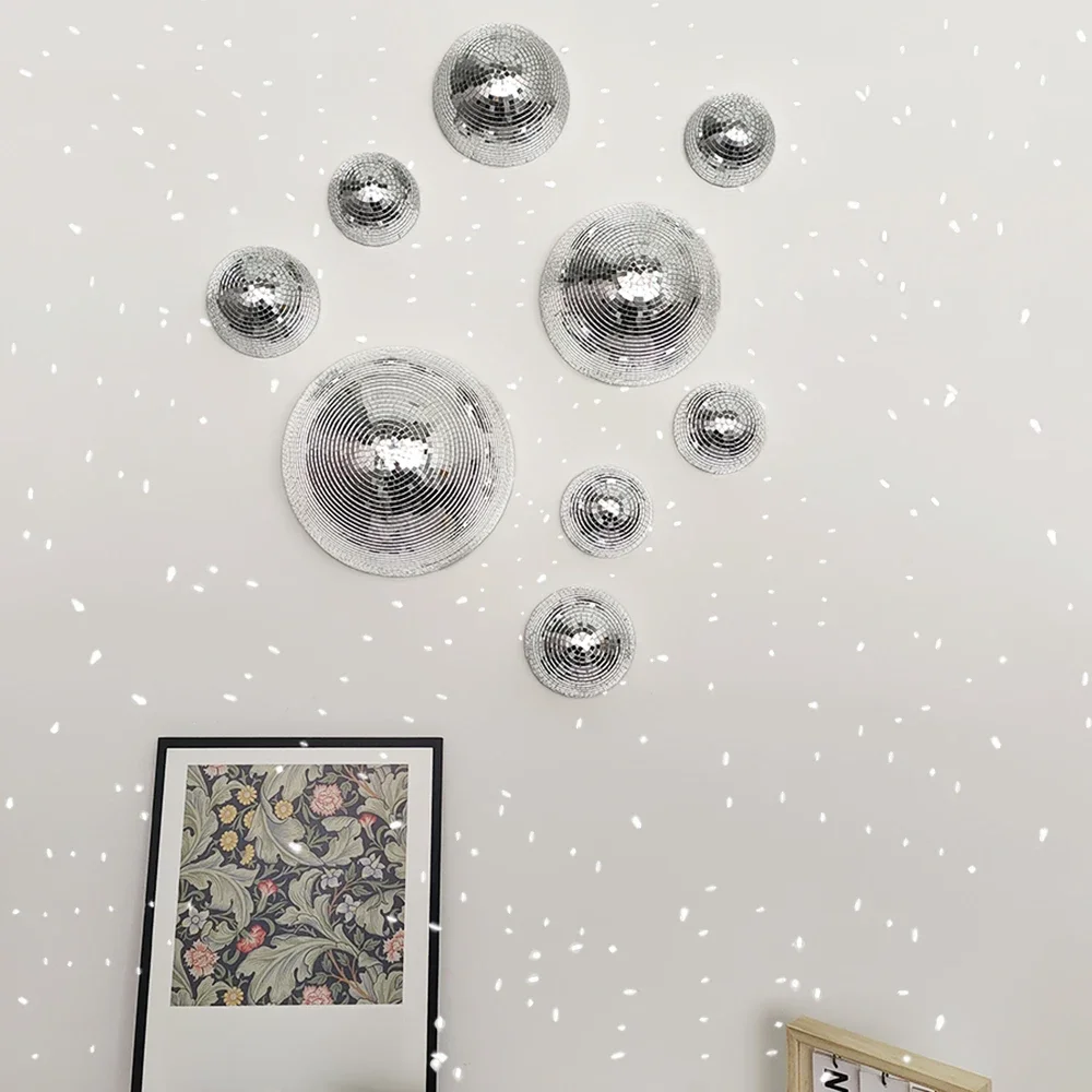 Muur Discobal Gespiegelde Ontwerpen Metallic Home Decor Spiegel Bal Decoratie Voor Bruiloft Discobal Halve Cirkel Thuis Muur Art - afbeelding 2