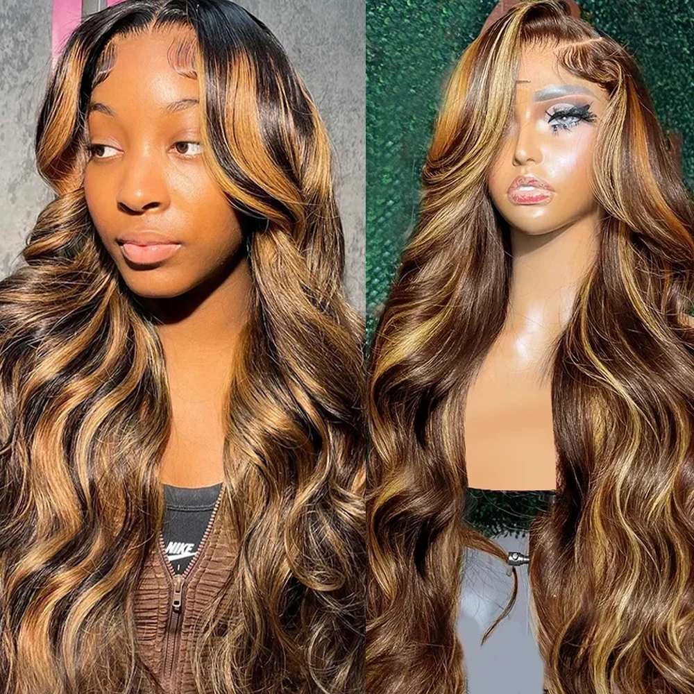 Highlight Ombre 13x4 Lace Frontal Wig Body Wave Human Hair Wigs 4/27 Colored Lace Frontal Wigs Brazilian Hair For Women 30 Inch