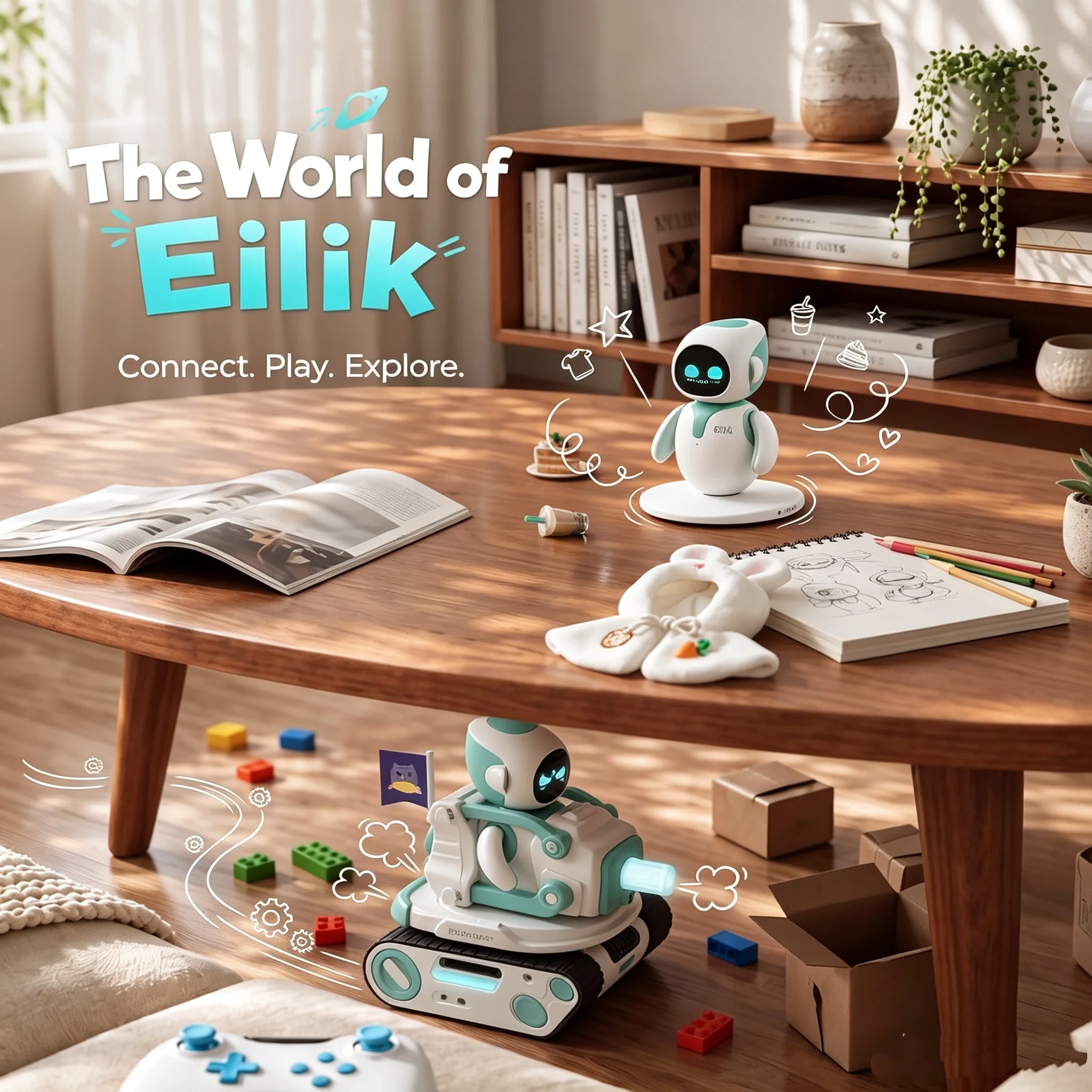 EIlik - Ein Desktop-Begleiter-Roboter mit emotionaler Intelligenz, Multi-Roboter-Interaktionen, Desktop-Robotik-Partner