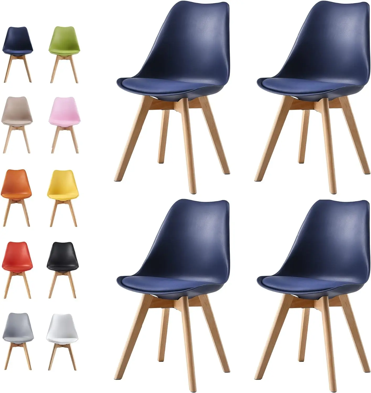mcc direct Set of 4 Dining Chairs Wooden Legs Soft Cushion Pad Stylish DELUXE Retro Lounge Dining Office EVA image 3