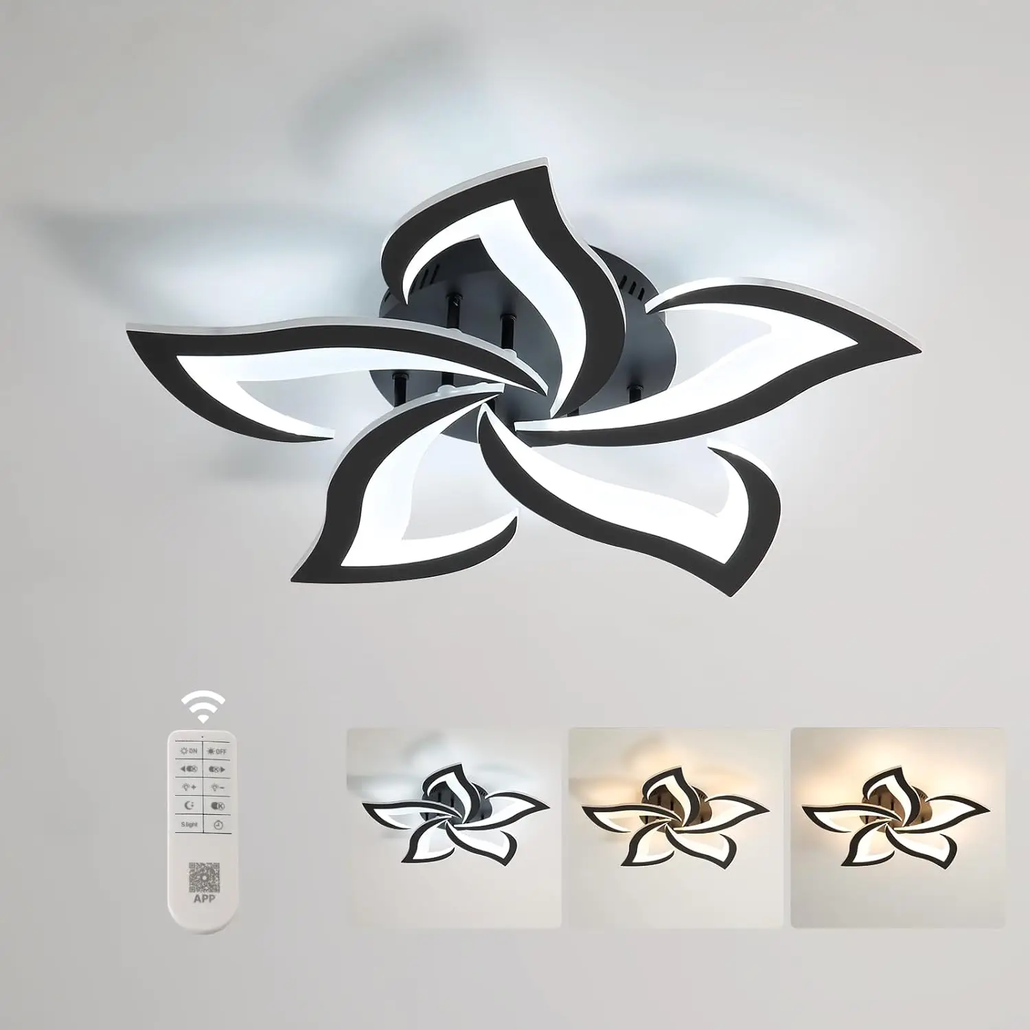 Moderne LED-plafondlamp in bloemvorm, dimbaar, 3 kleuren wisselend, met afstandsbediening voor slaapkamer en hal, 3000K-6500K