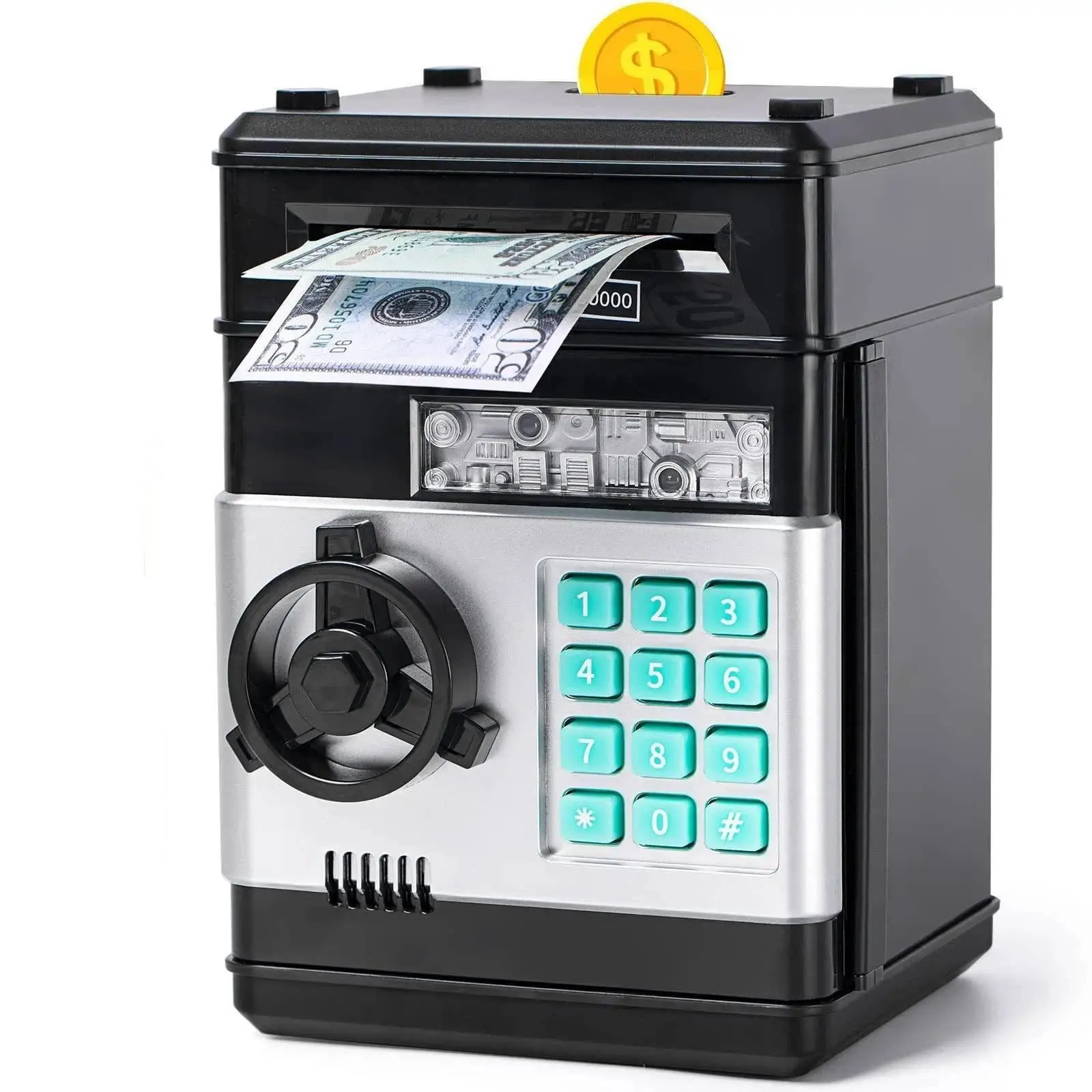 1 Set ATM Münzbank Passwort-Geldkassette Schwarz, Automatische Rollende Geldspardose mit Codeschloss, Elektronische Spardose für Kinder, Jugendliche und Erwachsene, Kreatives Geschenk für Jungen und