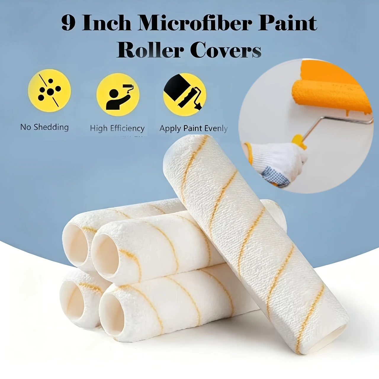 4/9 Pack 9-Inch Ultra-Fine Fiber Paint Roller Set, 9mm Bristle Roller Brush for Wall Painting