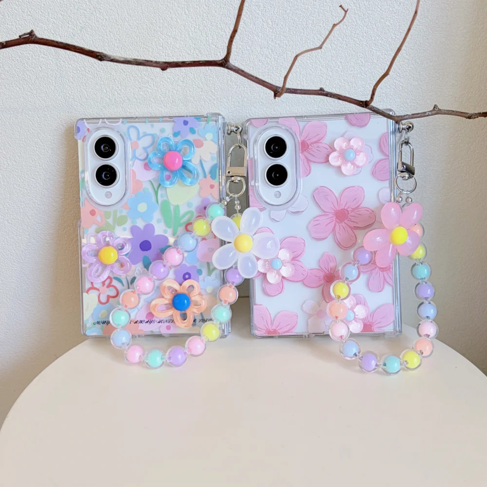 New Korea Ins Sweet Cute 3D Flower Phone Case for Samsung Galaxy Z Fold 8 Z Fold 8 Ultra Cover Colorful Anti-Fall Protective Set
